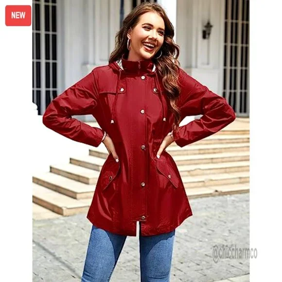Waterproof Hiking Raincoat with Hood, Lightweight Windproof Jacket for Outdoor